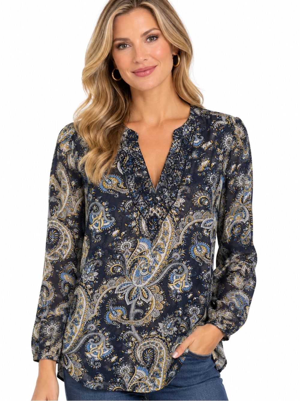 MICHAEL Michael Kors Navy Paisley Tunic with Blue and Gold Accents